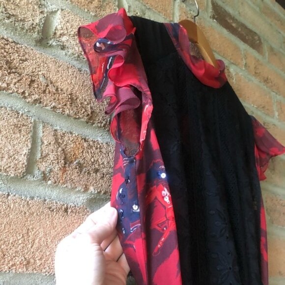 COACH Red horse print lacework chiffon flutter sleeve designer beautif - Picture 12 of 16